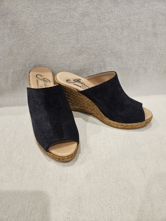 giamo Shoes - Giamo Dark Navy Suede Wedge Mules Slides Made In Spain 36/ 6 US